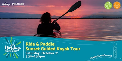 Primaire afbeelding van The Bay Turns One: Ride & Paddle Sunset Guided Kayak Tour