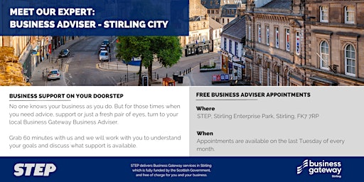 Imagem principal do evento Meet Our Expert: Business Adviser (Stirling City Centre)