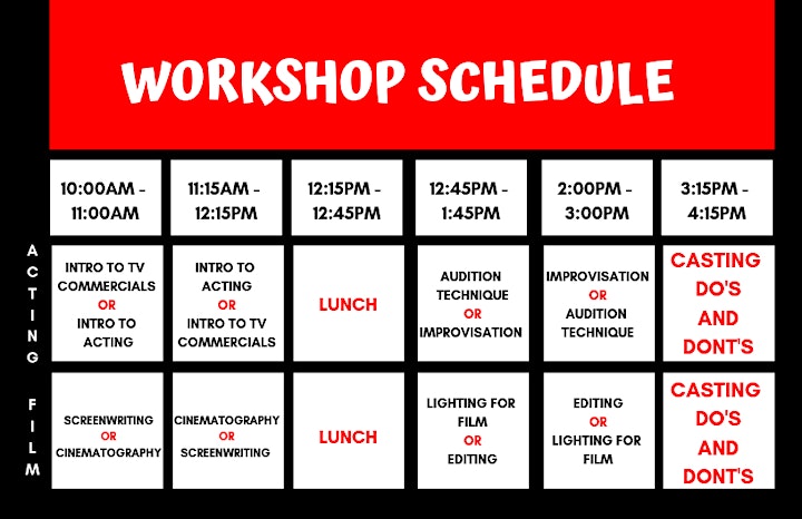 
		LIGHTS, CAMERA, ACTION: A DAY OF PROFESSIONAL ACTING & FILMMAKING WORKSHOPS image
