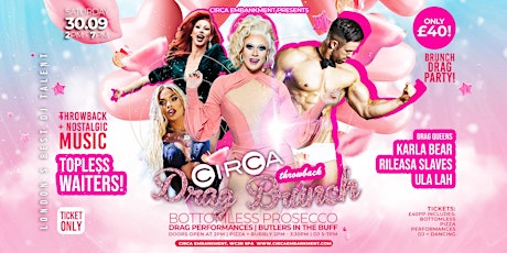 CIRCA DRAG BRUNCH | SAT 30 SEP | 2PM - 7PM | BOTTOMLESS PROSECCO primary image