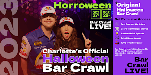 Primaire afbeelding van 2023 Official Halloween Bar Crawl Charlotte, NC By BarCrawl LIVE Eventbrite