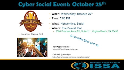 Cybersecurity Social/Happy Hour meetup for networking, meeting new people primary image