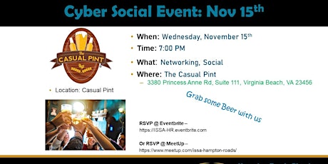 Cybersecurity Social/Happy Hour meetup for networking, meeting new people primary image