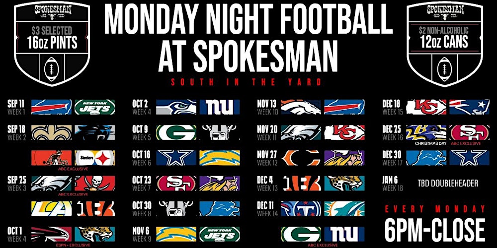 Monday Night Football at Spokesman! Tickets, Multiple Dates