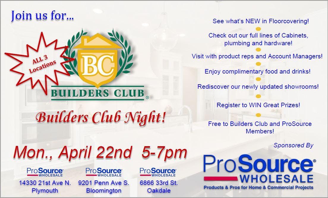 ProSource Builders Club Night