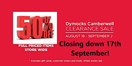 Dymocks Camberwell CLOSING DOWN Sale 50% Off RRP storewide!  primärbild