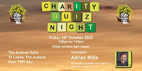 Imagen principal de The Holly Lodge Centre's Charity Quiz Night hosted by Adrian Mills