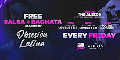 Primaire afbeelding van FREE Salsa & Bachata classes & social EVERY FRIDAY  in South Melbourne
