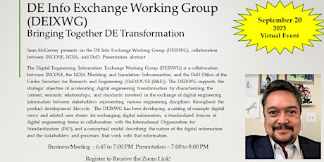 INCOSE Digital Engineering Info Exchange Working Group Virtual Meeting primary image