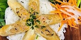 Vietnamese cooking - spring rolls with rice noodle bowls - booked out primary image