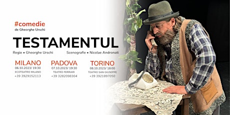 Immagine principale di Piesa de comedie ”Testamentul” de Gheorghe Urschi în premieră la Torino. 