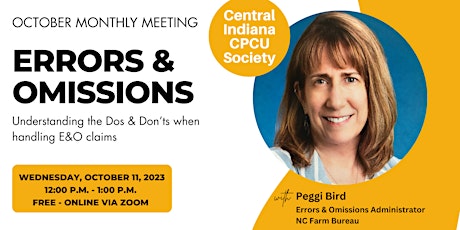 October Monthly Meeting - Errors & Omissions with Peggi Bird primary image