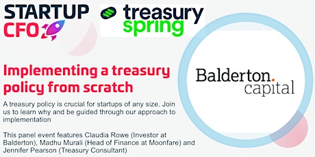 Hauptbild für Design and implement your Treasury Policy with Balderton and TreasurySpring