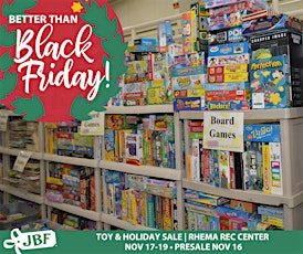Nov 17-19(FREE) - JBF BA Holiday & Toy Sale.  Better than Black Friday! primary image