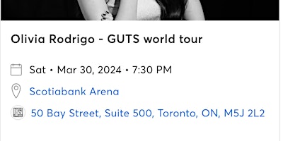 Primaire afbeelding van Olivia Rodrigo 3/30 Toronto Show @ Scotiabank Arena