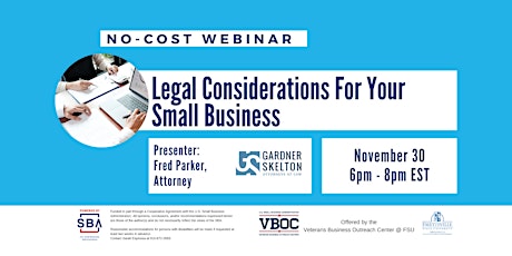Legal Considerations For Your Small Business Webinar primary image