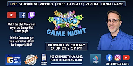 BINGO Game Night - Grange Hall Games Live Stream | FREE to PLAY! primary image