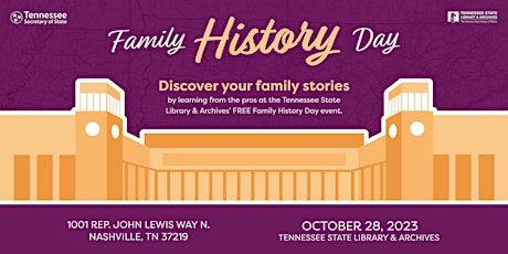 Imagem principal do evento Family History Day 2023 | Tennessee State Library & Archives