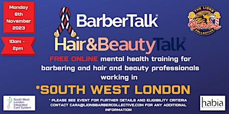 Primaire afbeelding van BarberTalk/Hair&Beauty Talk -South West London - Monday 6th November 2023