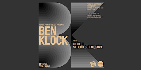 Ben Klock at Centre Point primary image