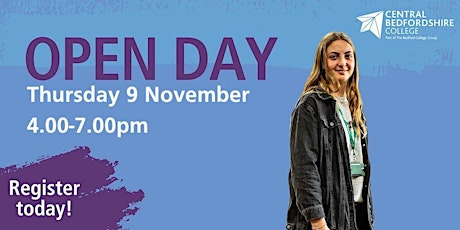 Central Bedfordshire College Open Day  |  Thursday 9 November 2023 primary image