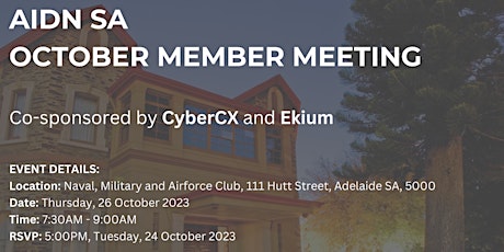 Image principale de AIDN SA October Members Meeting - CyberCX and Ekium