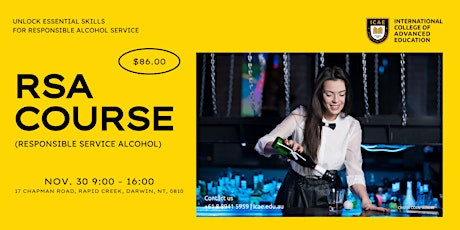 NOV 30 - Responsible Service Alcohol (RSA) Course primary image