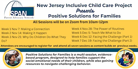 Image principale de NJ Inclusive Childcare Project Presents : Positive Solutions for Families