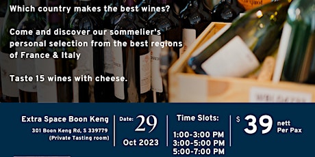 France and Italy wine tasting. Taste 15 wine with cheese for $39 primary image