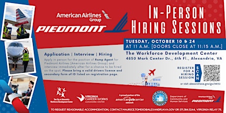 Primaire afbeelding van Piedmont Airline (American Airlines Group) In-Person Hiring Sessions
