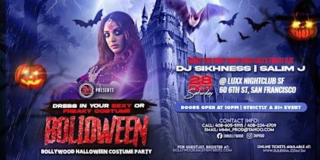 Primaire afbeelding van BOLLOWEEN - Bollywood Halloween Costume Party on Sat Oct 28th at Luxx