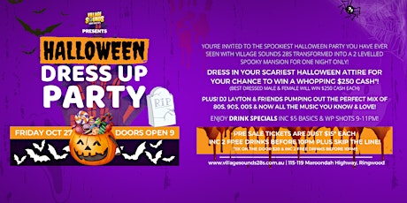 Village Sounds 28s Halloween Dress Up Party at Void Nightclub, Ringwood! primary image