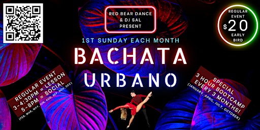 Primaire afbeelding van Bachata Urbano - Lesson and Social - Bootcamp every 3rd month