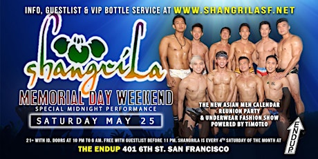 ShangriLa - Saturday May 25 - The New Asian Men Calendar Reunion (Memorial Day Weekend) primary image