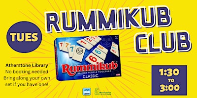 Primaire afbeelding van Rummikub Club at  Atherstone Library. Drop In, No Need to Book.