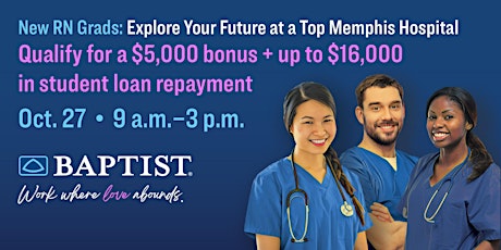 Image principale de New RN Grads: Sign up for Baptist Memphis RN Hiring Event