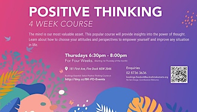 Positive Thinking Course (starts the first Thursday of every month)