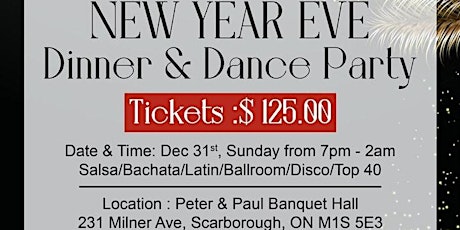 New Year's eve dinner dance Dec 31, 2023-2024 at  Peter & Paul Banquet Hall primary image