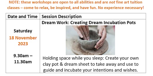 Transpersonal Art Class - Clay Pottery SAT 18 Nov -RICHMOND (NDIS accepted) primary image