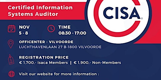 Primaire afbeelding van 4 DAYS IN-PERSON CISA  CERTIFICATION TRAINING