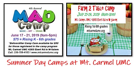 Mt. Carmel UMC Summer Camp 2019 Registration  primary image