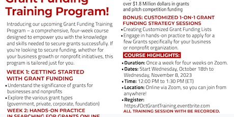 Primaire afbeelding van NEW Exclusive Grant Funding Training Program