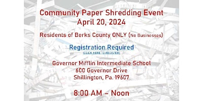 Imagen principal de BERKS COUNTY - PAPER SHREDDING EVENT - April 20, 2024