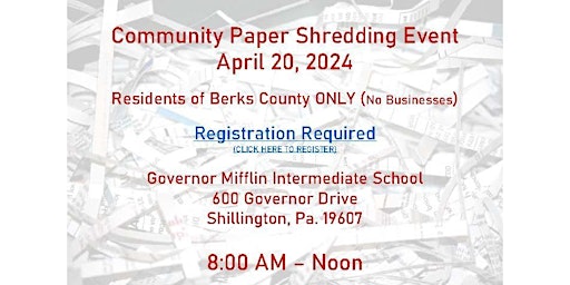 Imagem principal do evento BERKS COUNTY - PAPER SHREDDING EVENT - April 20, 2024
