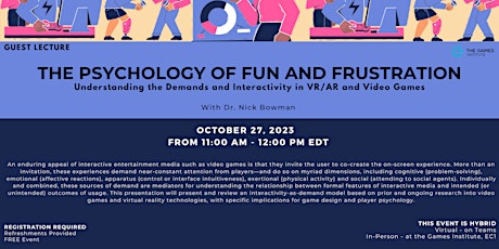 [Guest Lecture] The Psychology of Fun and Frustration primary image