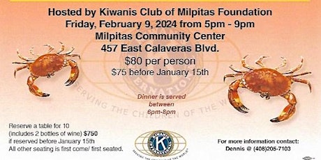 The Milpitas Kiwanis Presents the 20th Annual MUSD Crab Feed and Auction primary image