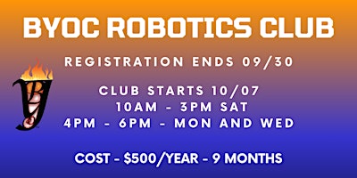 Primaire afbeelding van BYOC Camps and Clubs - Robotics Club and Team-2023 Season