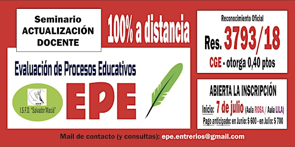 Seminario EVALUACIÓN DE PROCESOS EDUCATIVOS (EPE) - 100%  A DISTANCIA