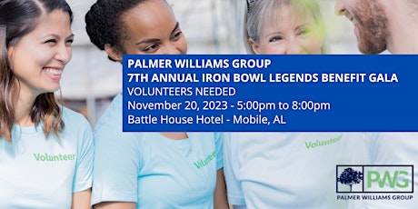 Imagen principal de VOLUNTEER SIGN UP: PWG Iron Bowl Legends Benefit Gala