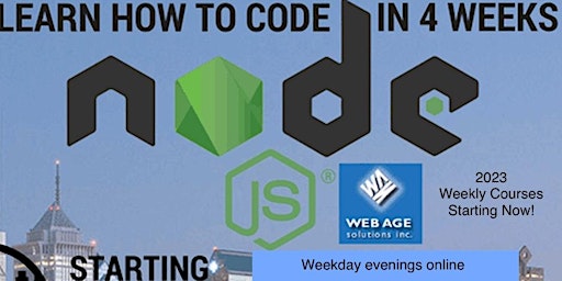 Hauptbild für 2024 - Learn to Code using Node.js in 4 Weeks, Build App & Database